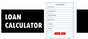Loan calculator on a laptop screen showing monthly payment and amortization schedule